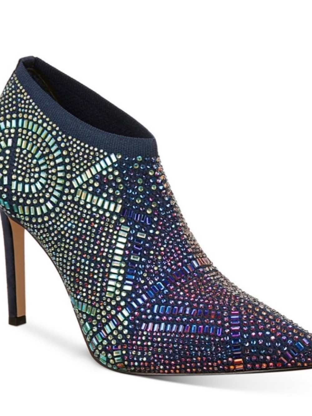 Embellished Navy Crystal Pointed Toe Stiletto Bootie